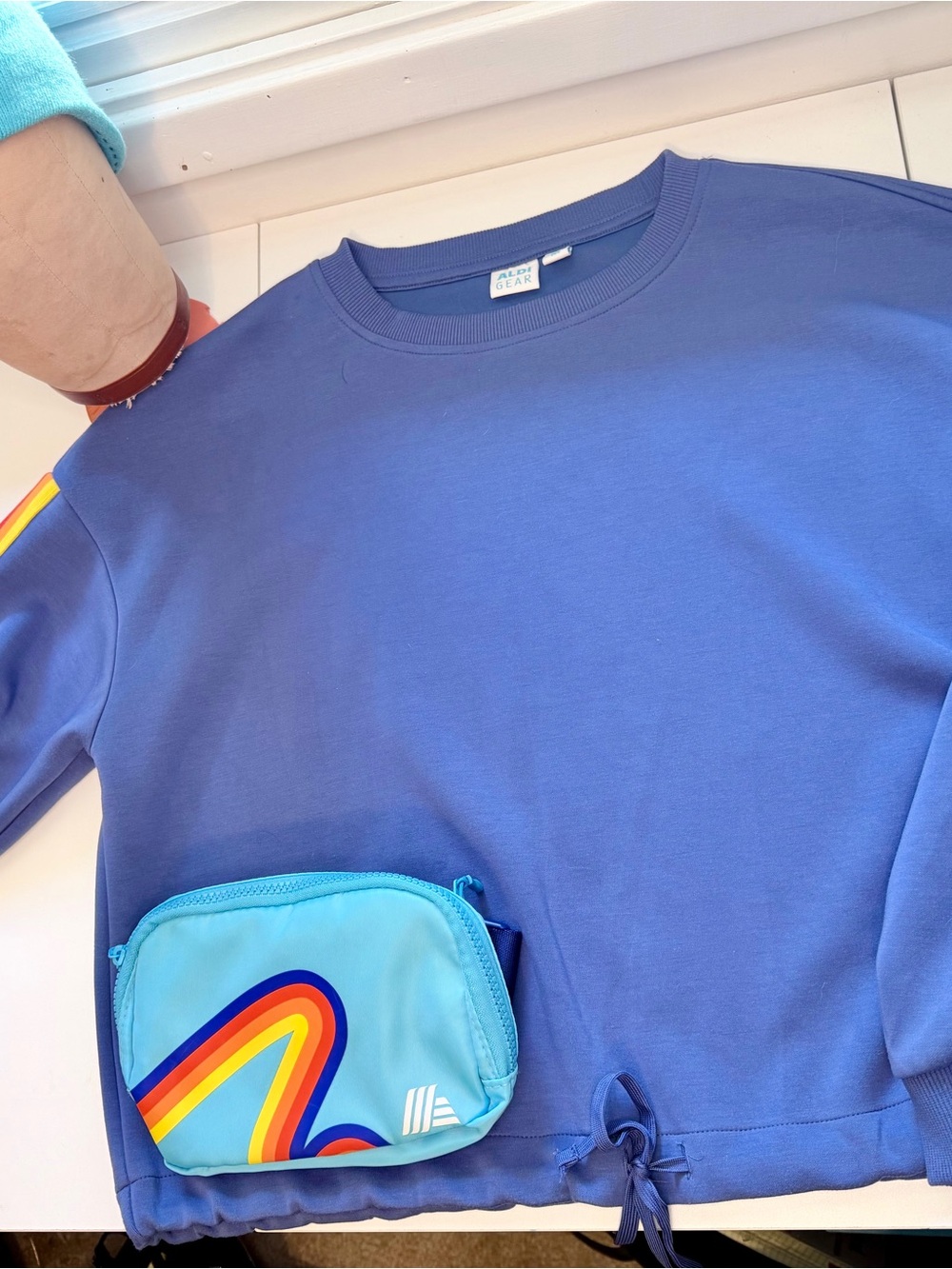 ALDI Gear Blue Rainbow Cropped Sweatshirt & Fanny Pack Belt Bag Bundle Set